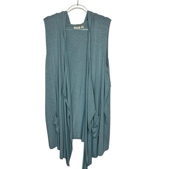 LOGO Lori Goldstein Size 3X Sleeveless Open Front Hooded Cardigan Jersey Knit - Picture 1 of 4